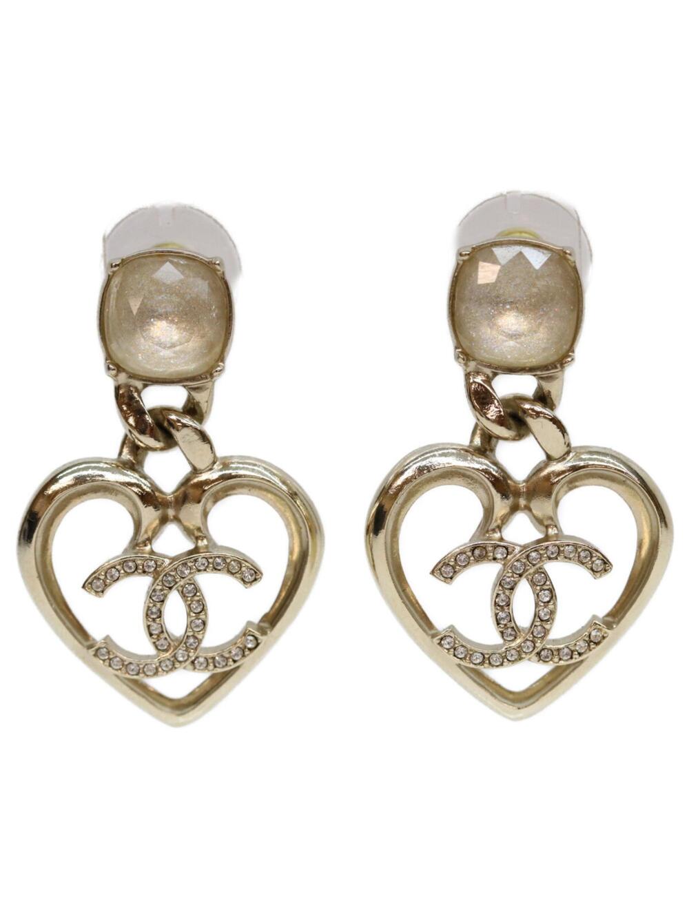 Chanel Cc Logo Heart Earrings Gold-Tone #243967C14B